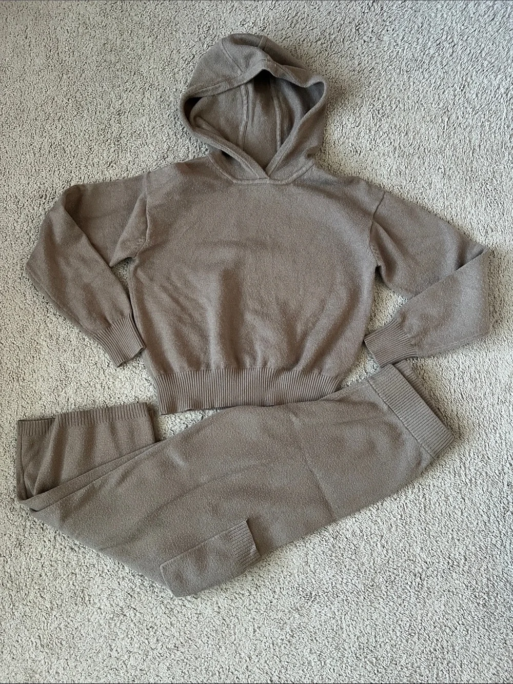 Kids Cozy Hooded Set in Taupe Knit